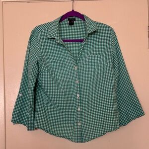 Ann Taylor Green Gingham Button Down Shirt